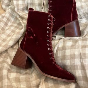 Sam Edelman velvet westie lace up red burgundy boot 8.5